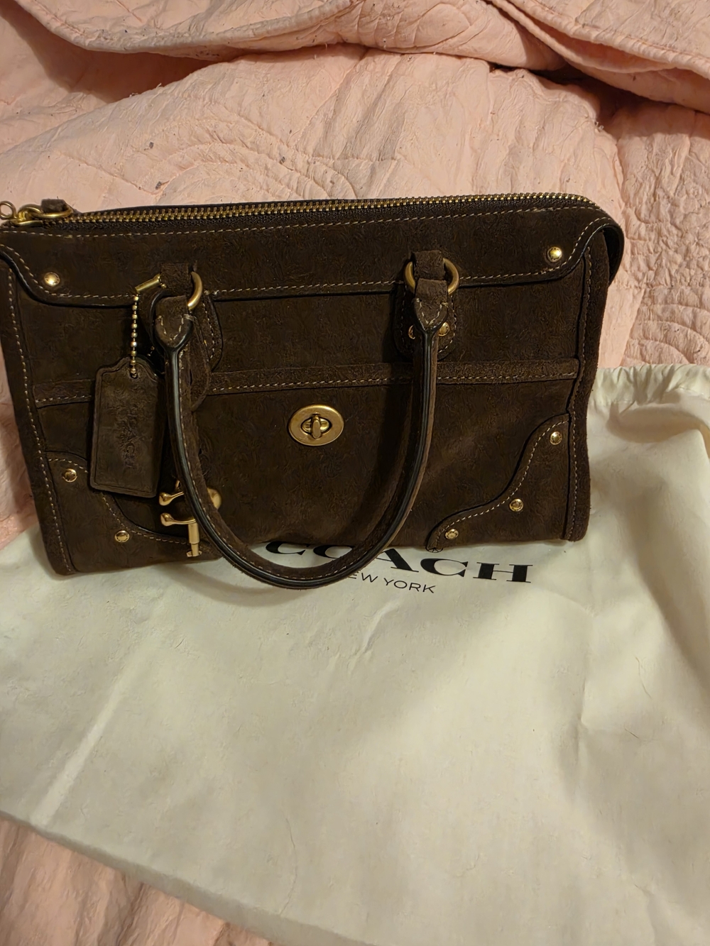 Coach RHYDER 24 Brown Suede Top-Handle Crossbody Bag - Picture 6 of 9